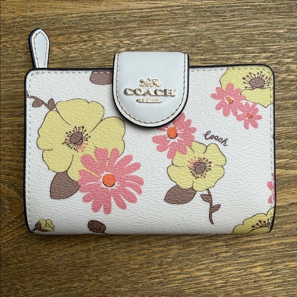 Coach Handbags - Coach Floral Compact Wallet in Cream, Yellow and Pink NWOT